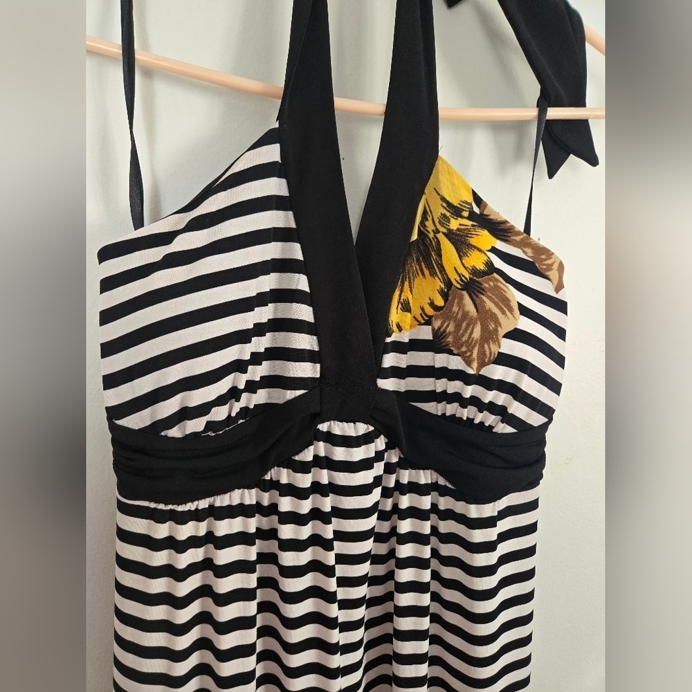 Carole Little Womens Size 8 Black And White Floral Sundress Halter Maxi Dress - Picture 4 of 7